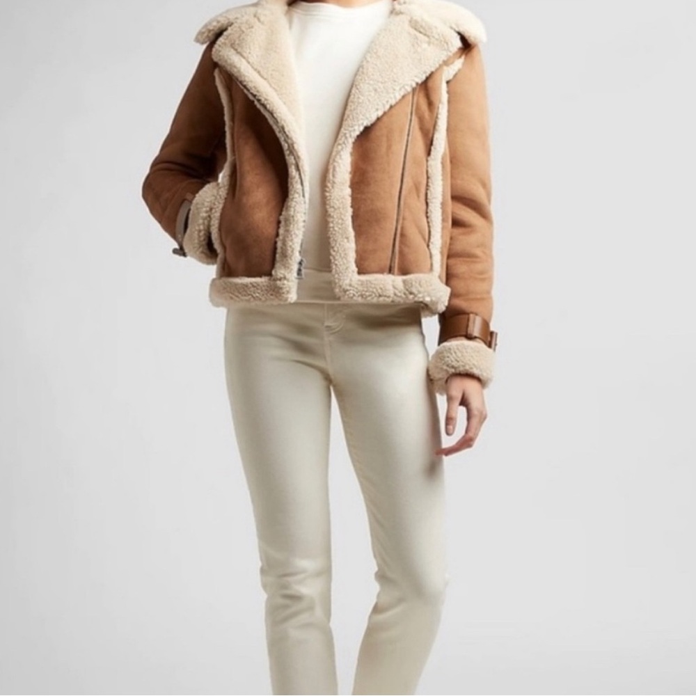Express Faux Suede Sherpa Jacket Camel Brown Afghan Shearling Penny Lane Western